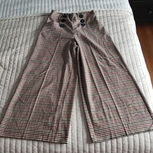 Zara high-waisted wide leg pants in cream check XS